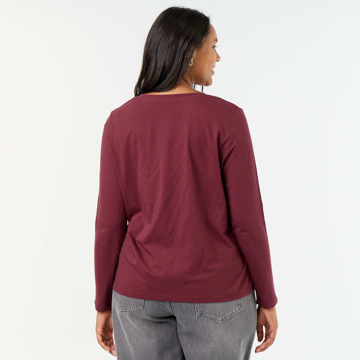 Long-sleeved V-neck T-shirt RED