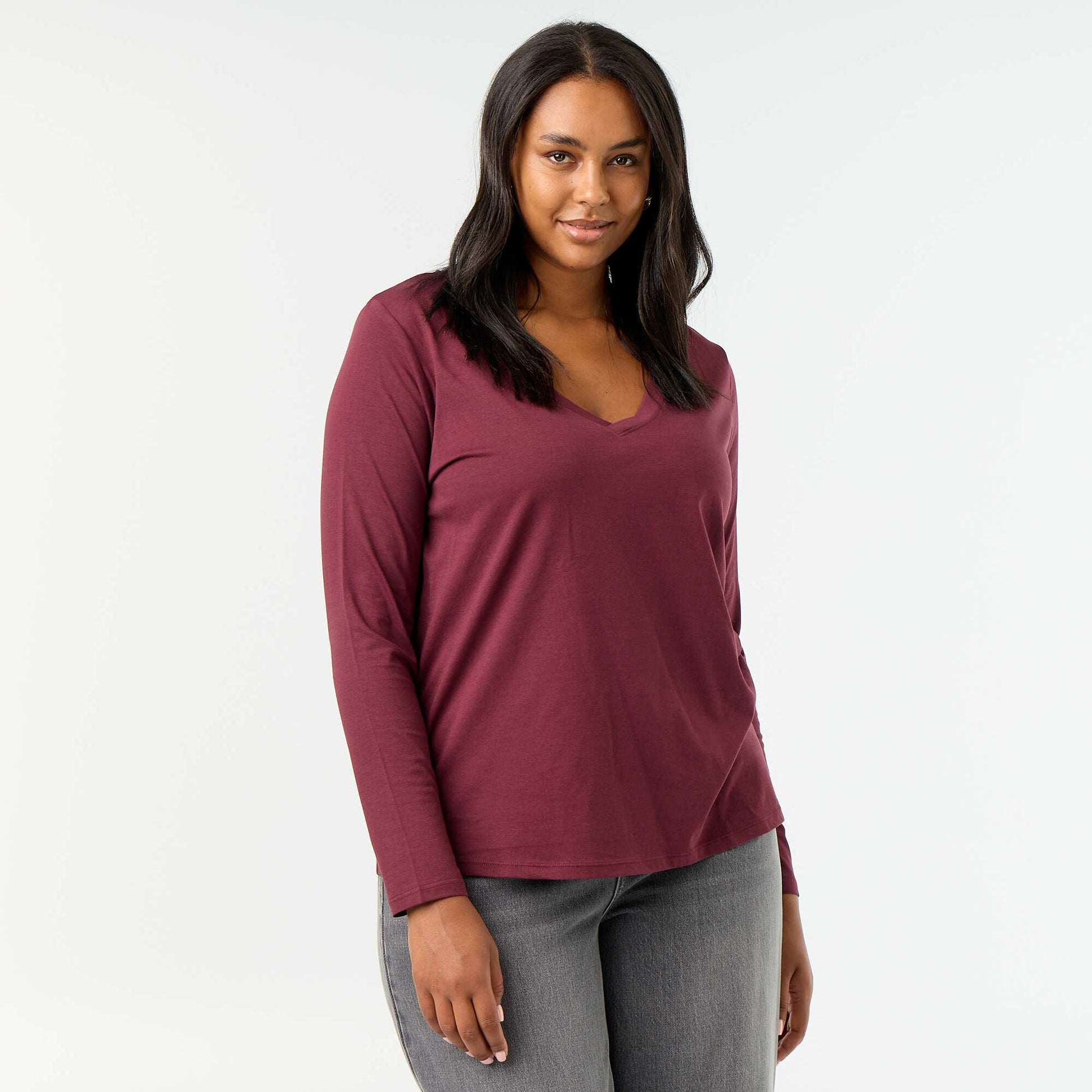 Long-sleeved V-neck T-shirt RED