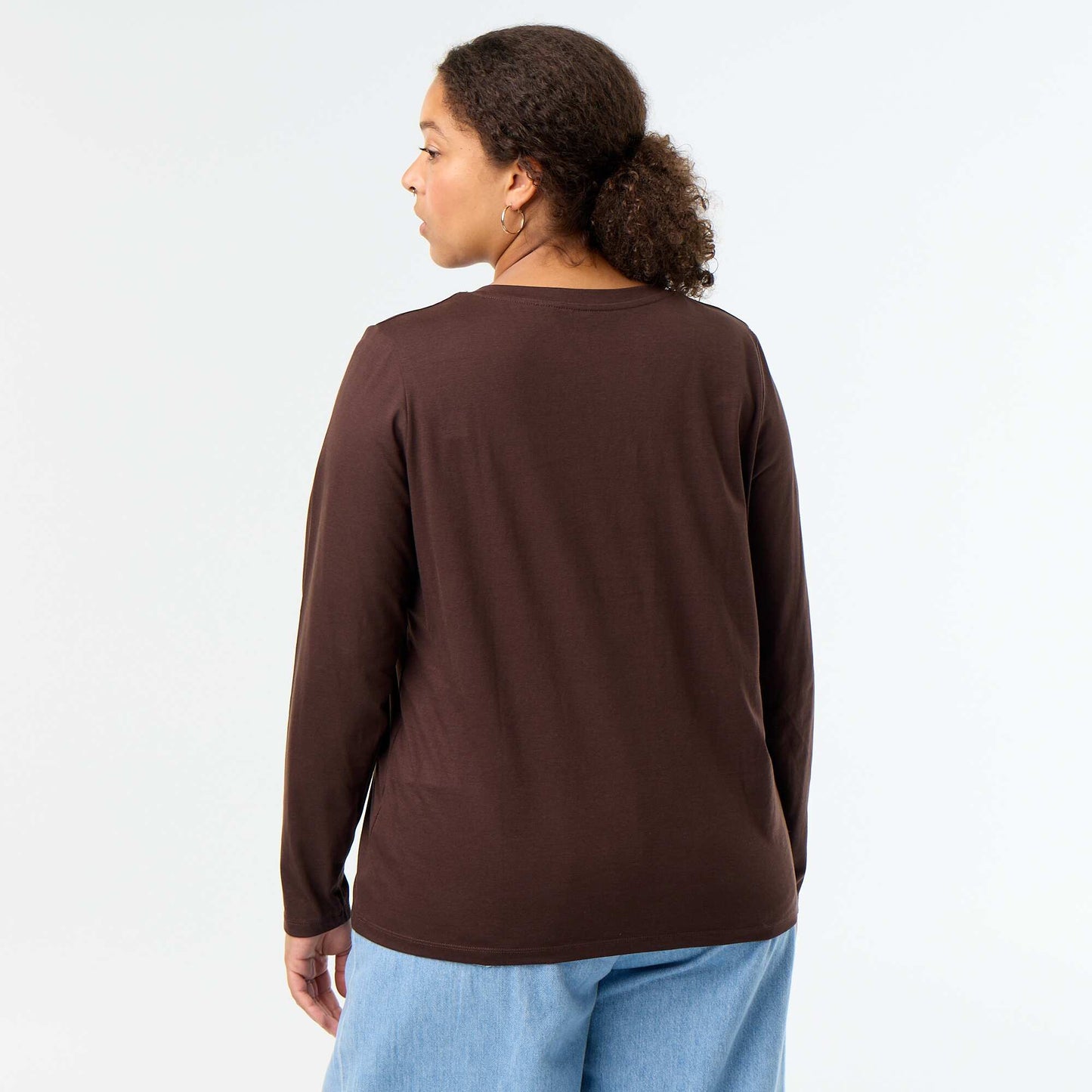Long-sleeved V-neck T-shirt BROWN