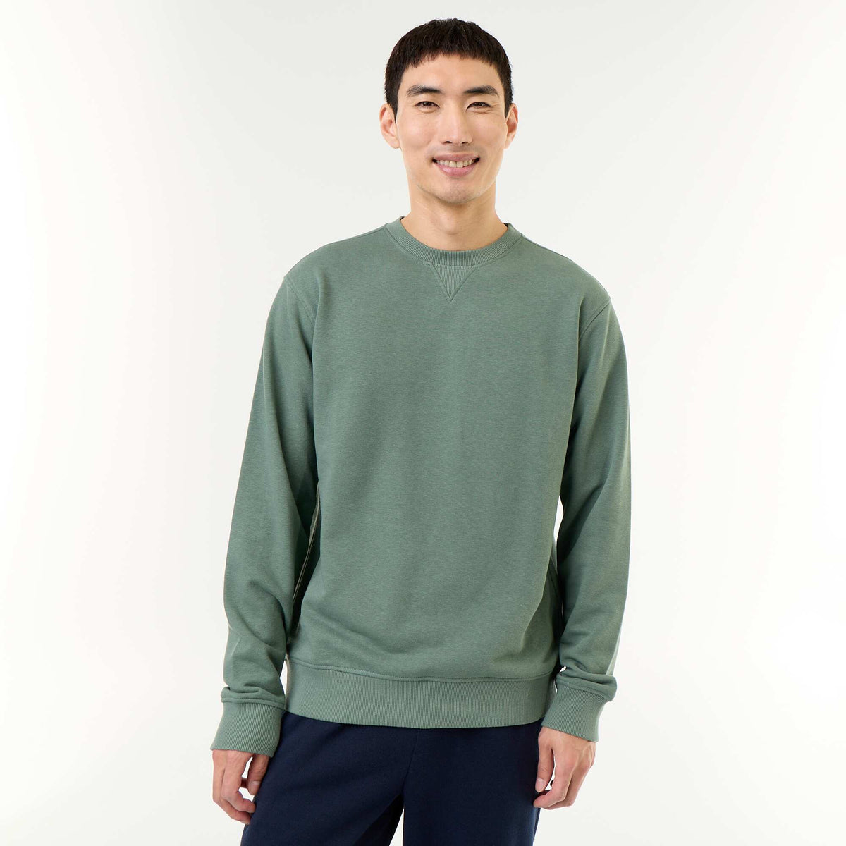 Solid Crew Neck French Terry Sweatshirt GREEN