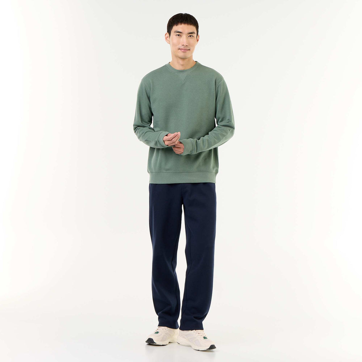 Solid Crew Neck French Terry Sweatshirt GREEN