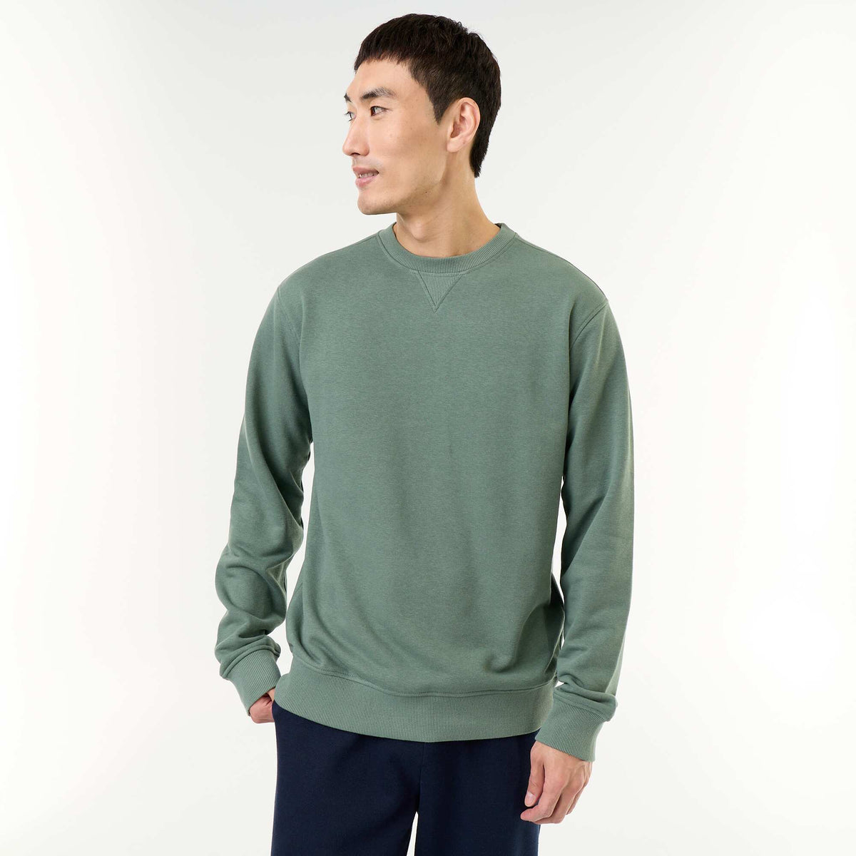 Solid Crew Neck French Terry Sweatshirt GREEN