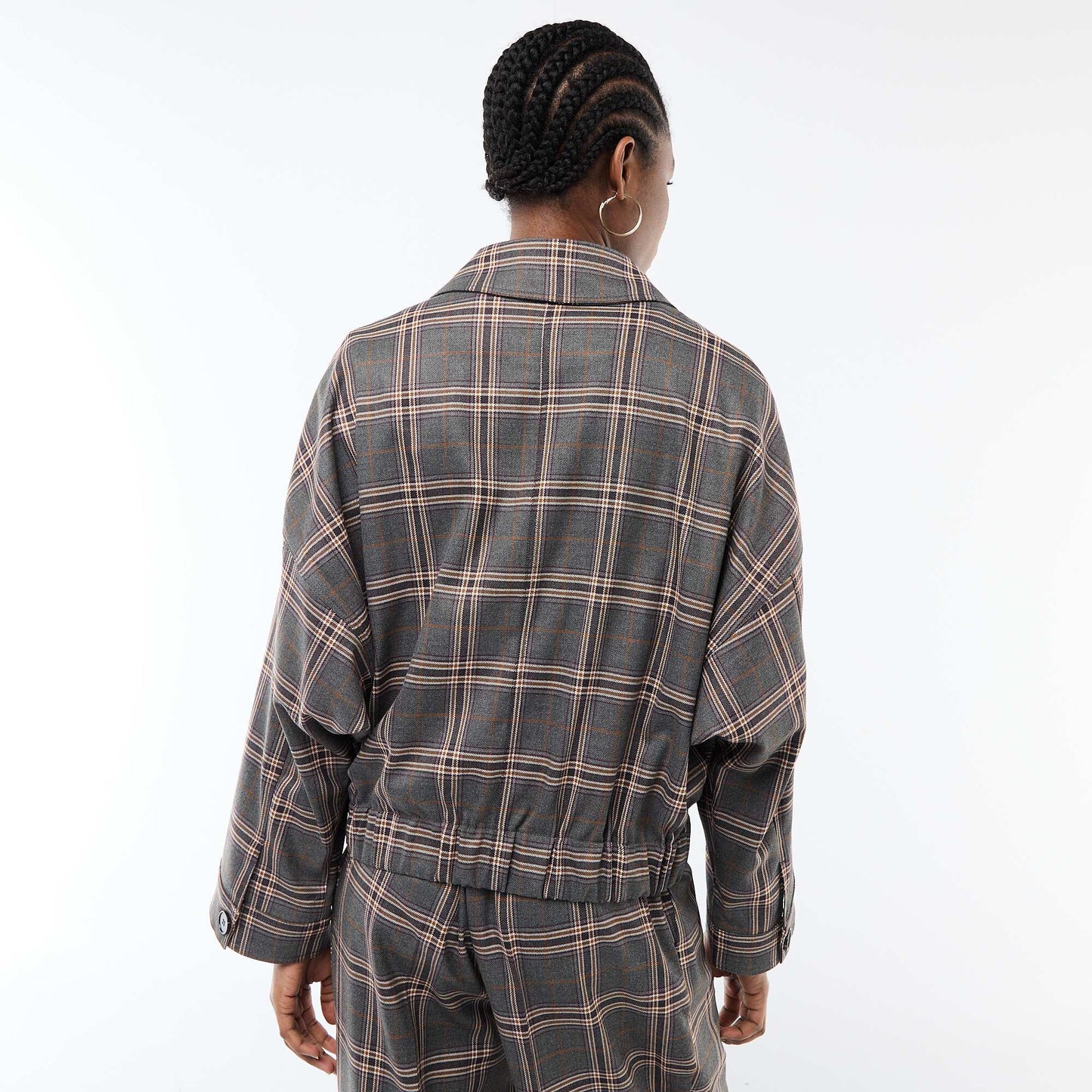Zipped Checkered Jacket with Patch Pocket GREY