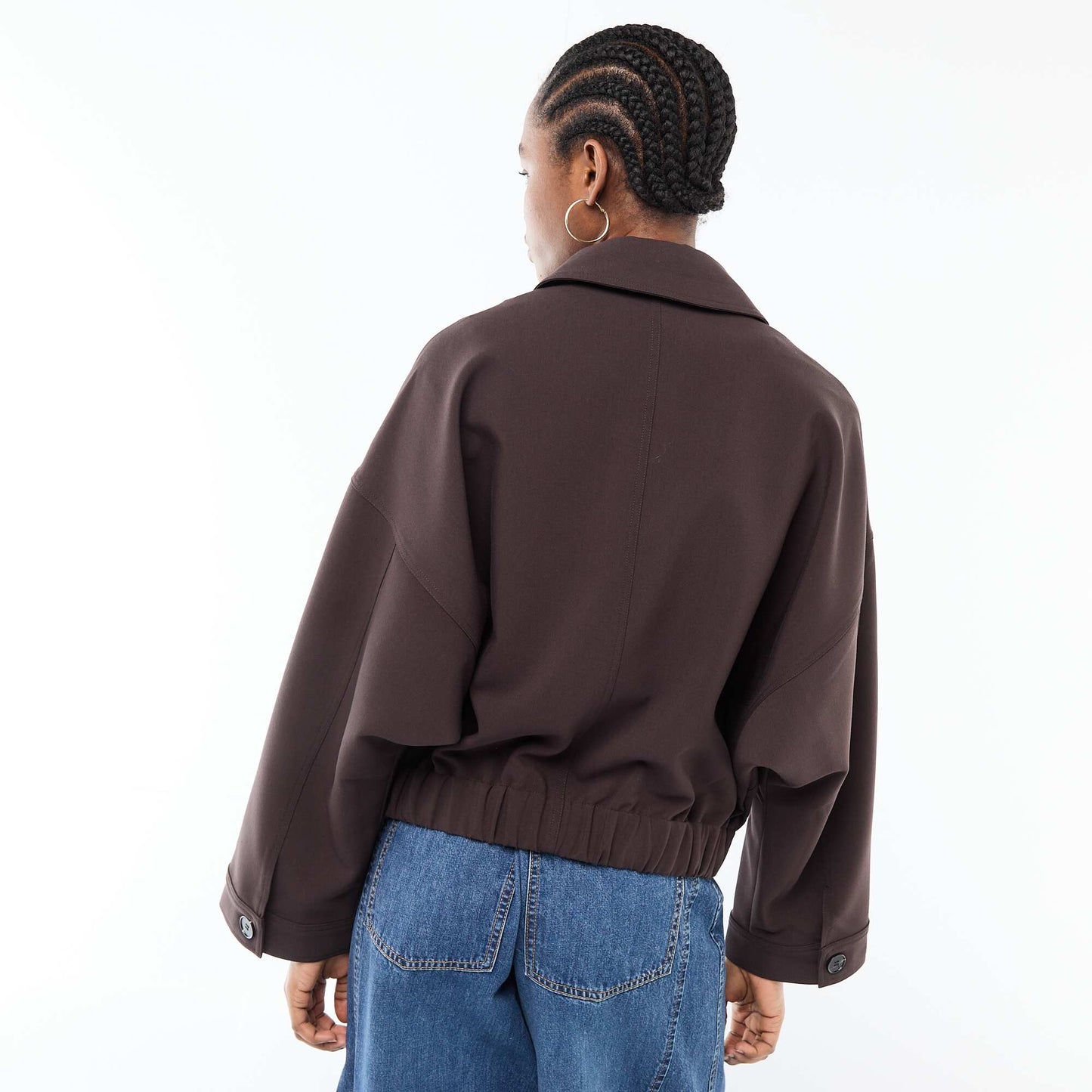 Solid Zip-Up Jacket with Patch Pockets BROWN