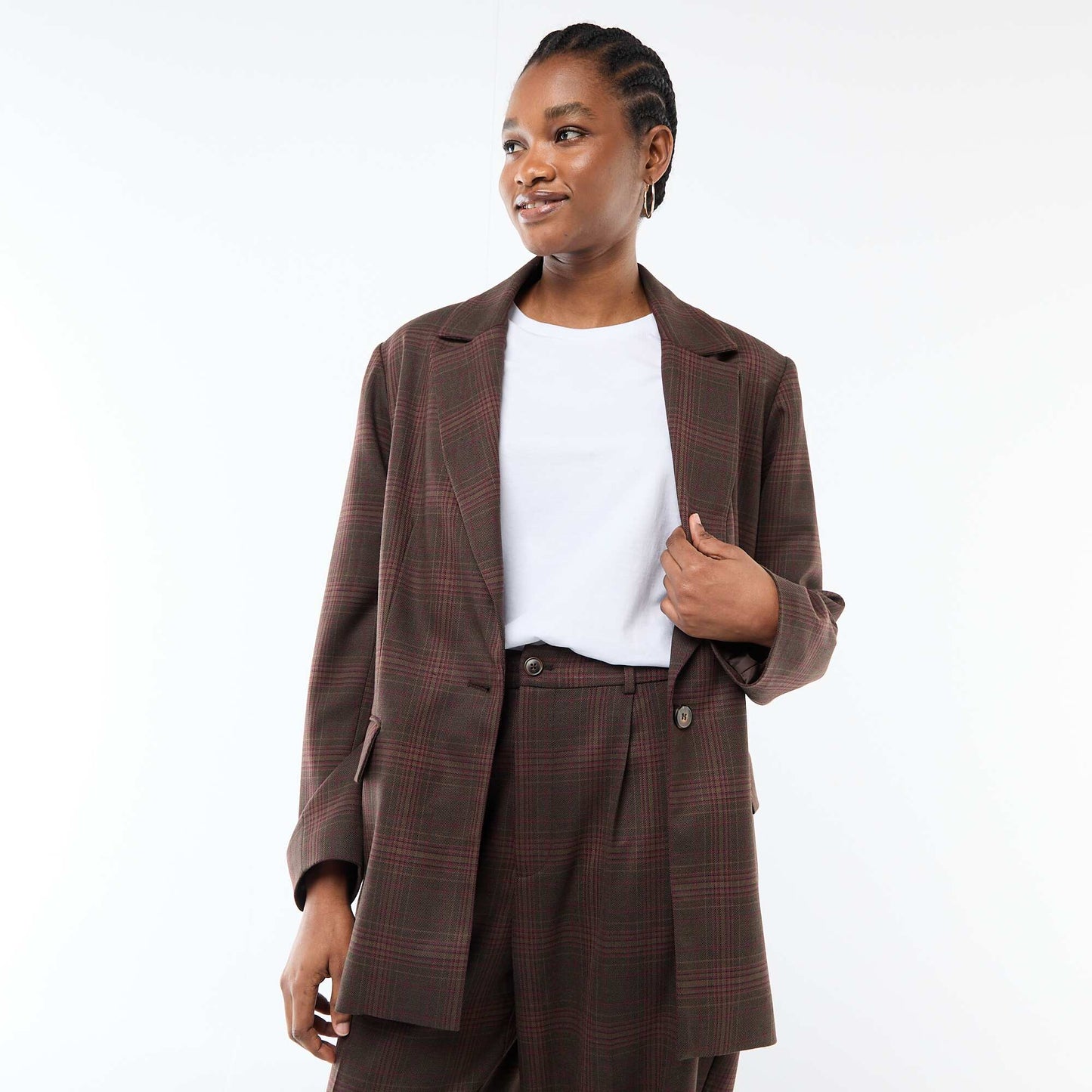 Long-Sleeve Check Blazer BROWN