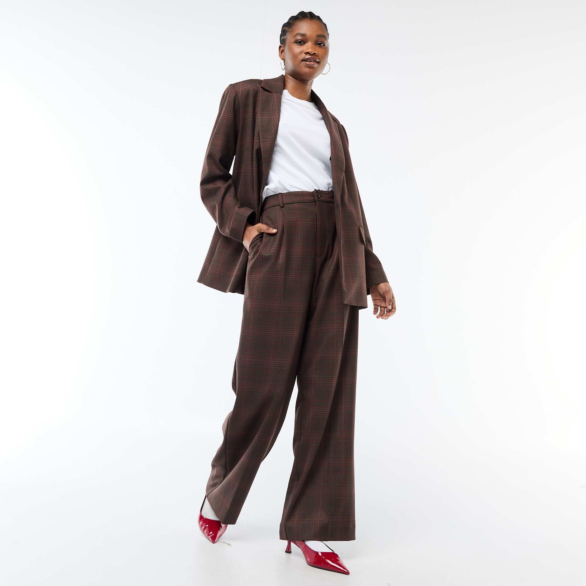 Long-Sleeve Check Blazer BROWN