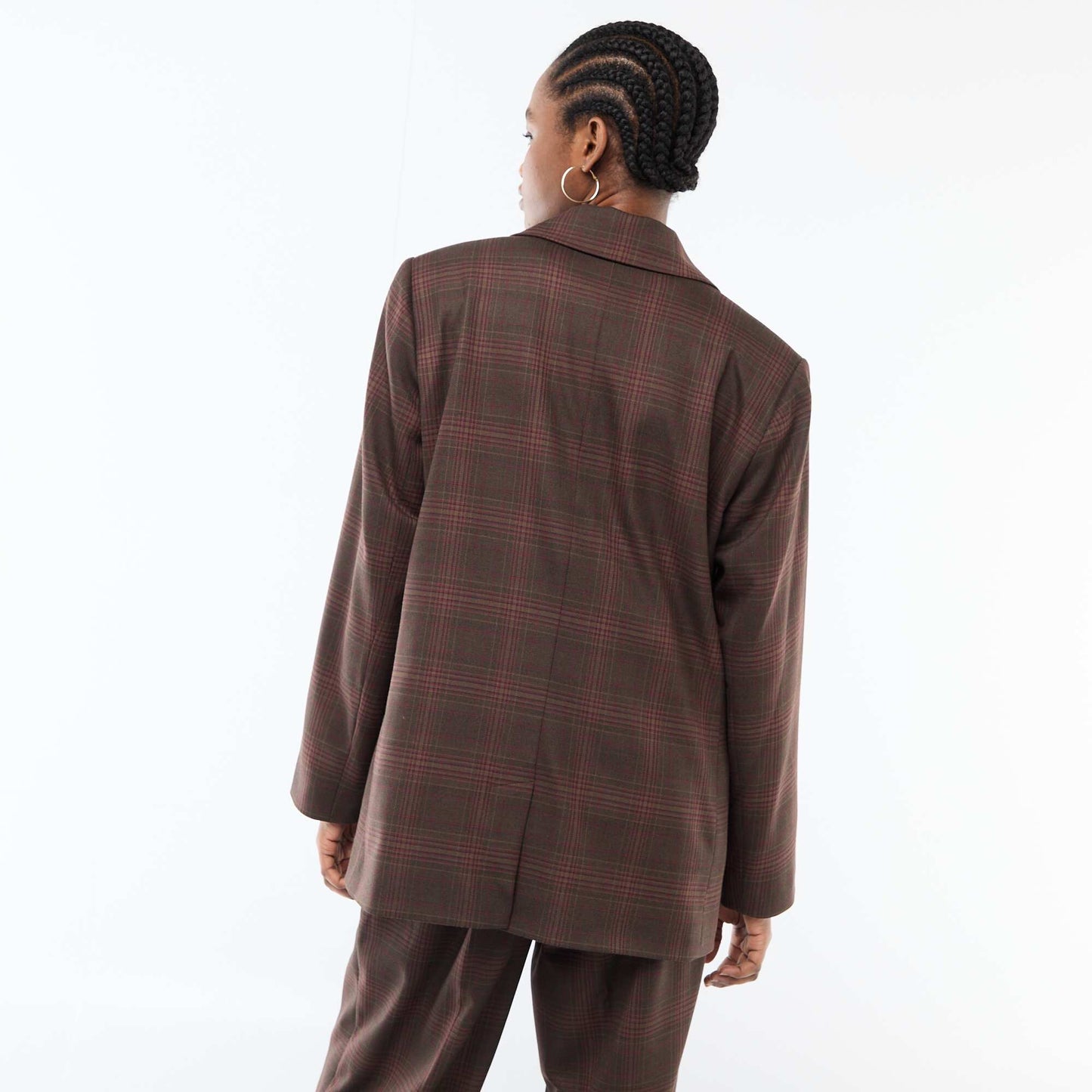 Long-Sleeve Check Blazer BROWN