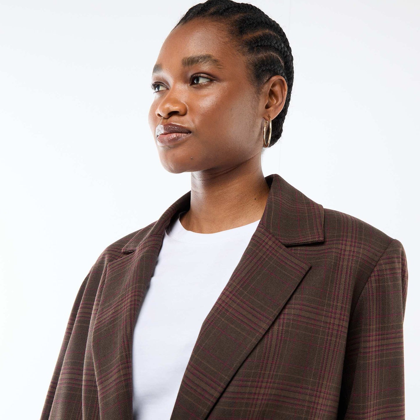 Long-Sleeve Check Blazer BROWN