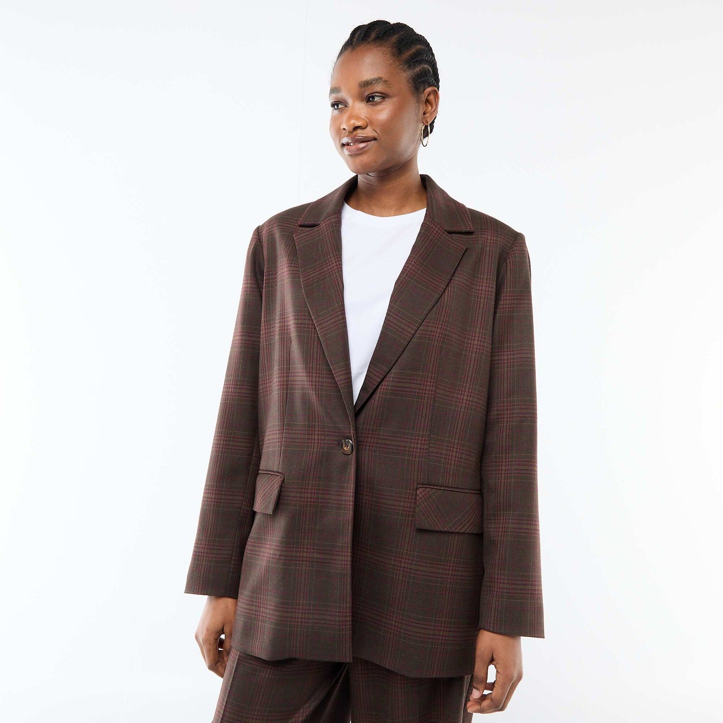 Long-Sleeve Check Blazer BROWN