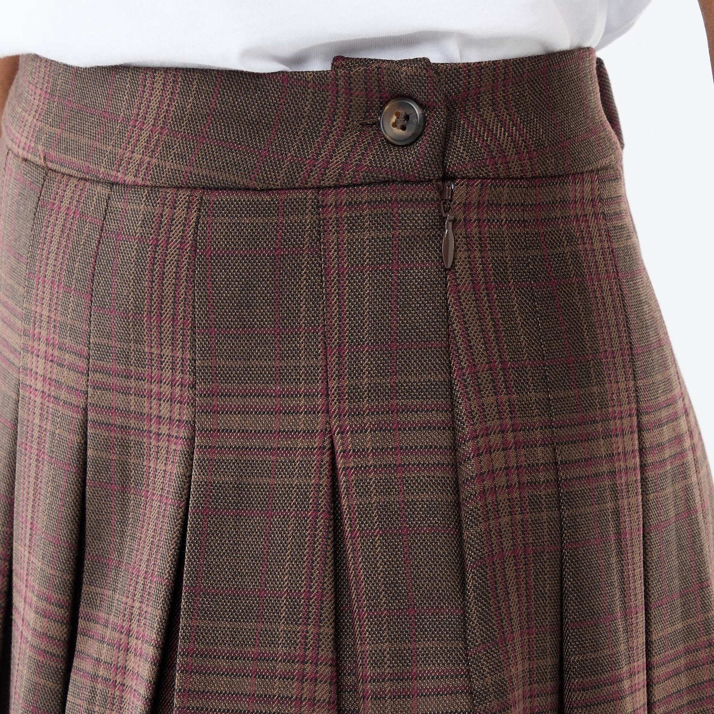 Zipped Pleated Mini Skirt BROWN