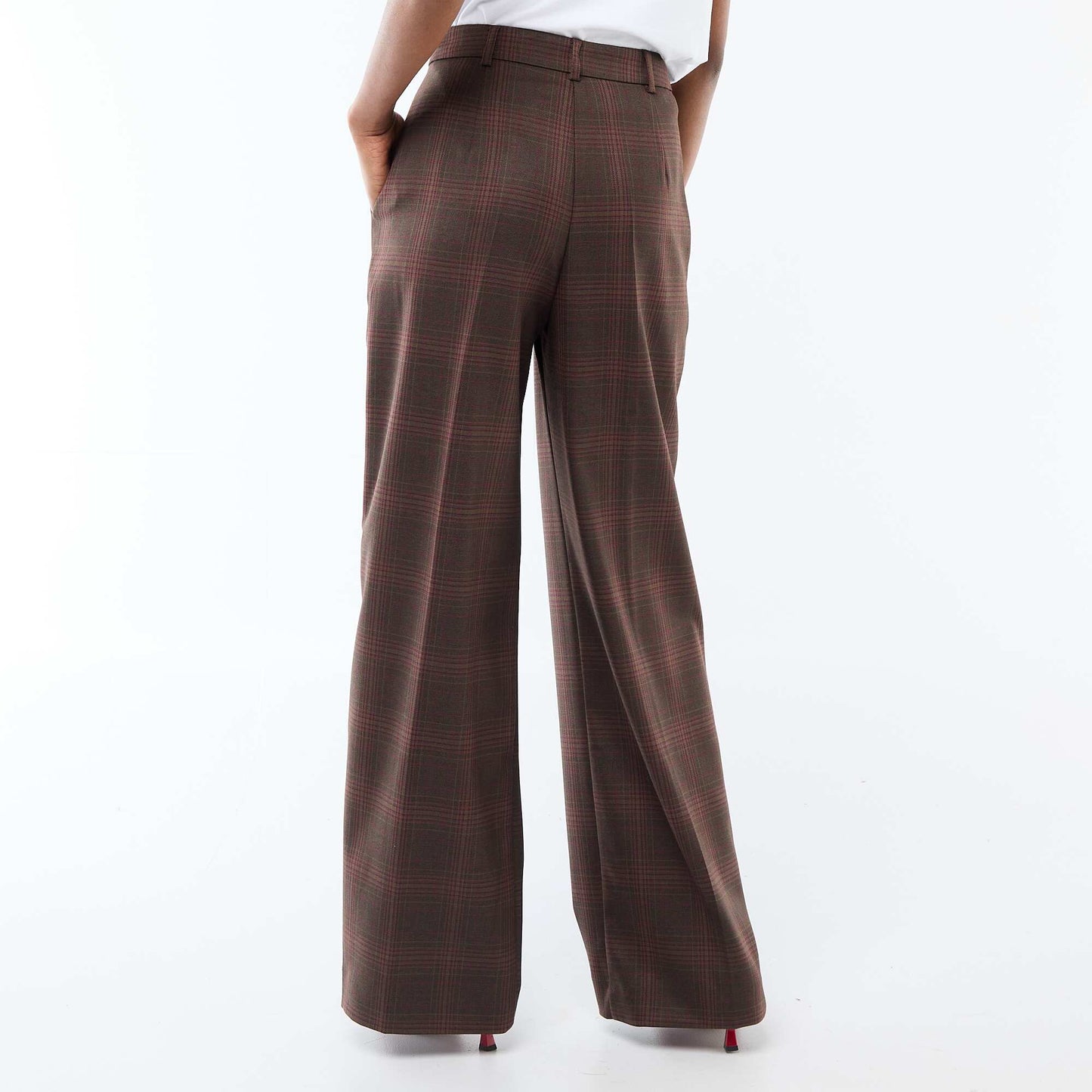 Wide-Leg Checkered Trousers BROWN