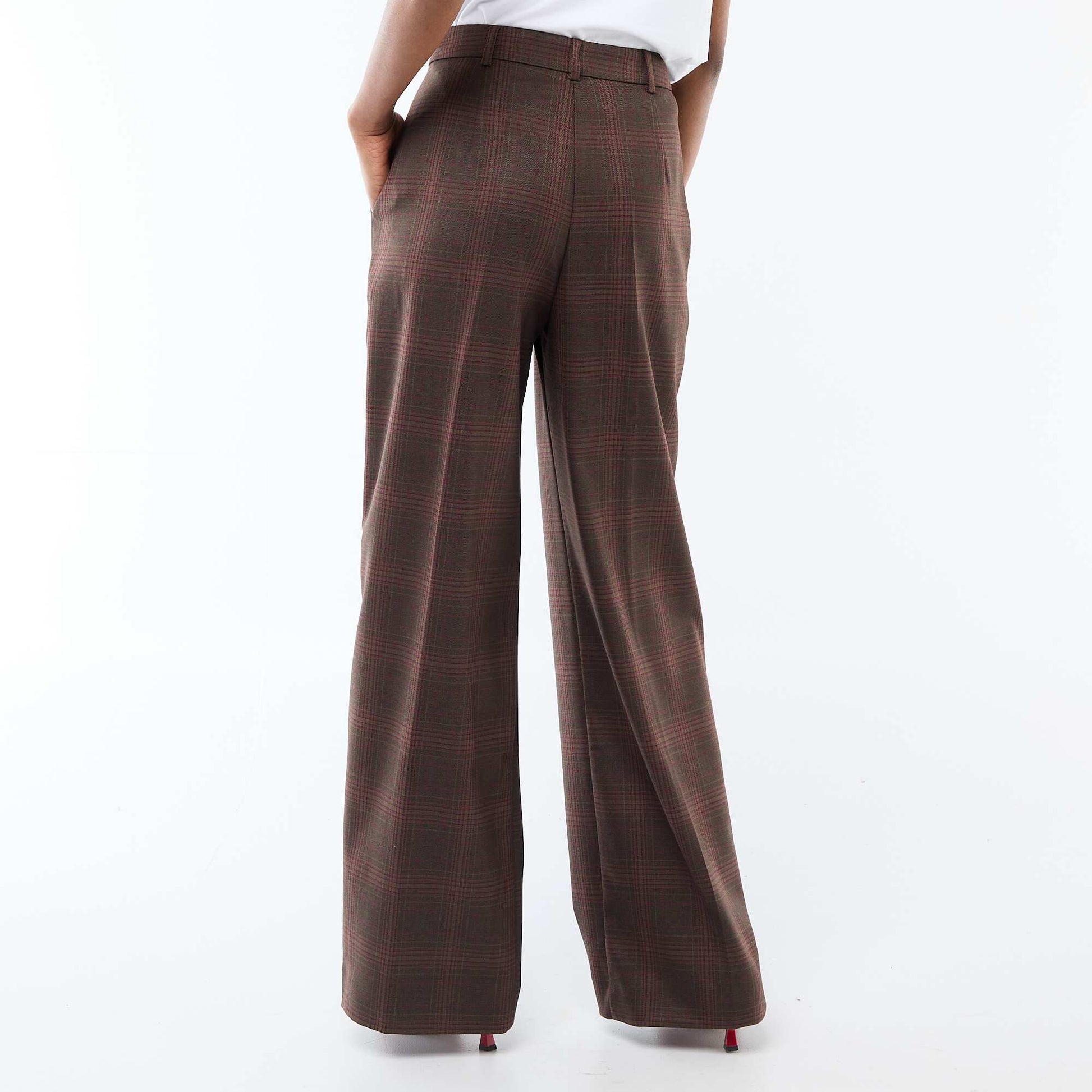 Wide-Leg Checkered Trousers BROWN