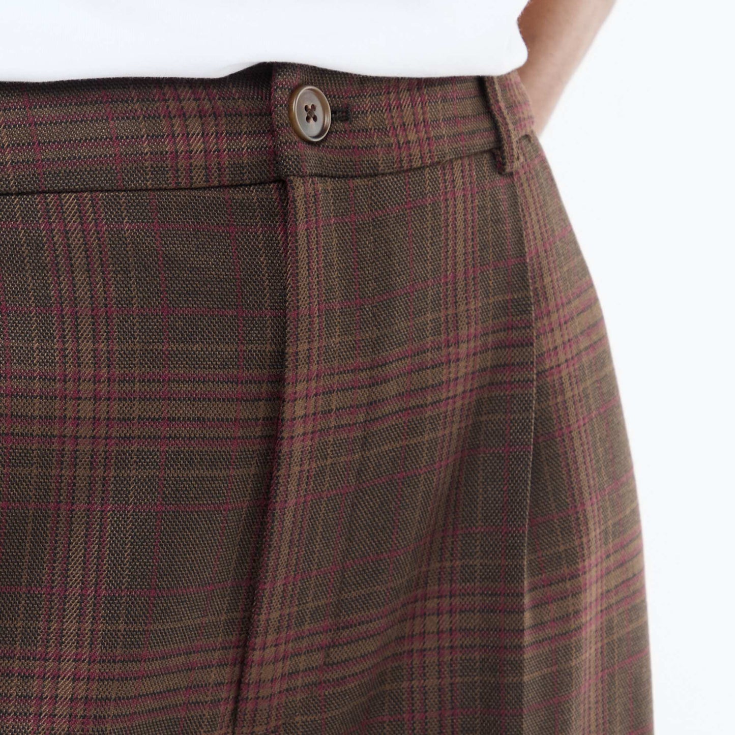 Wide-Leg Checkered Trousers BROWN