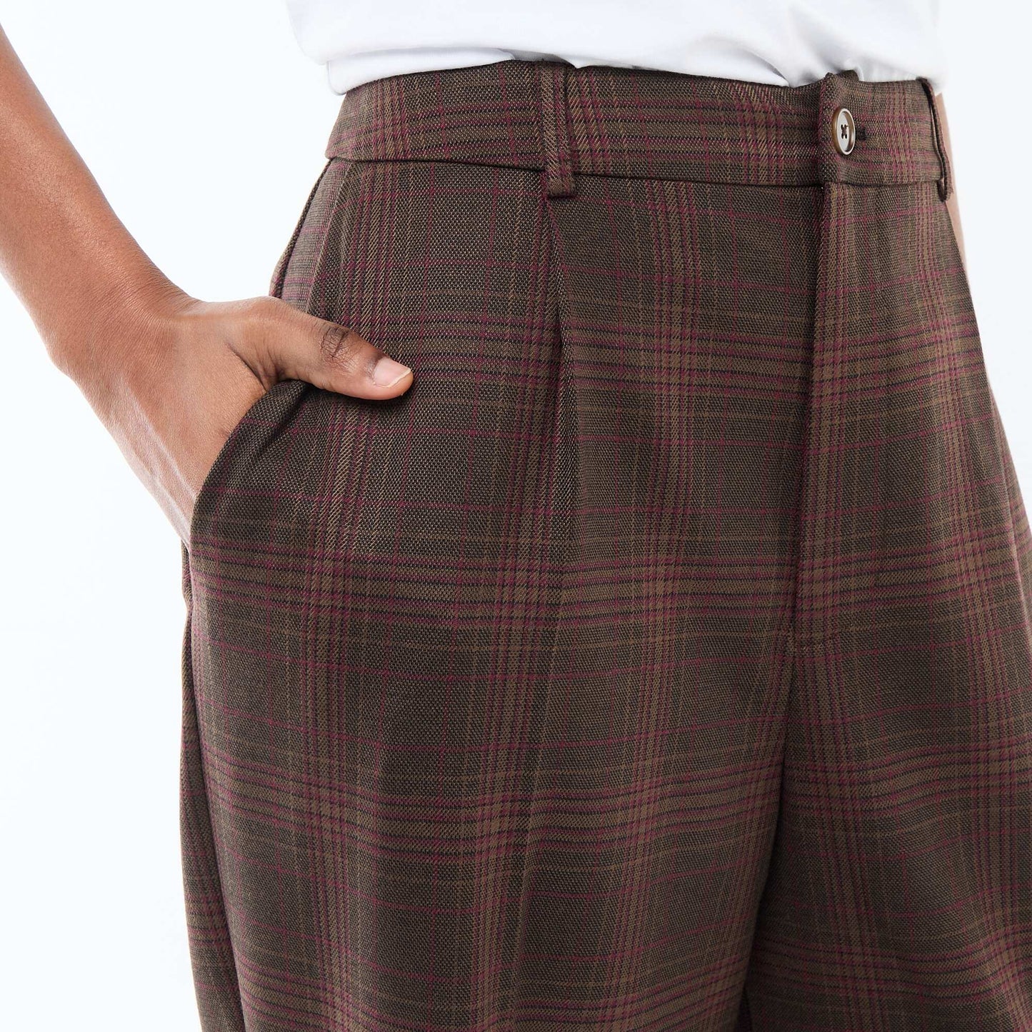 Wide-Leg Checkered Trousers BROWN