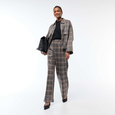 Wide-Leg Checkered Trousers GREY