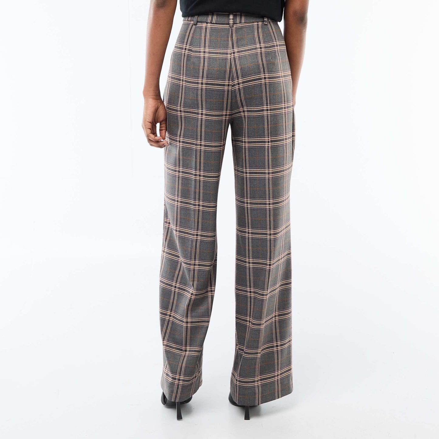 Wide-Leg Checkered Trousers GREY