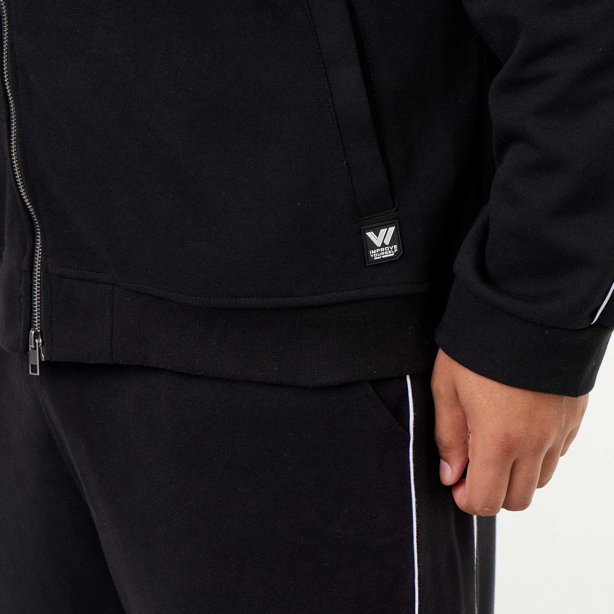 Lightweight fleece zip-up sweatshirt BLACK