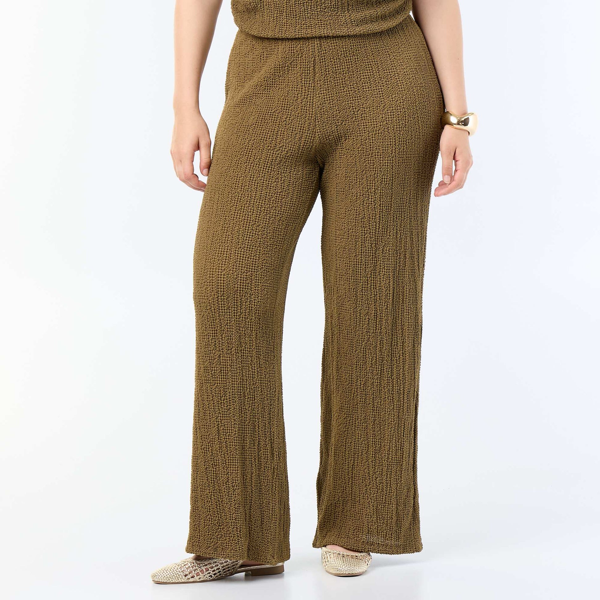 Waffle knit wide-leg trousers KHAKI