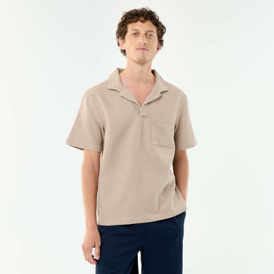 Short-sleeved shirt in fancy knit BEIGE