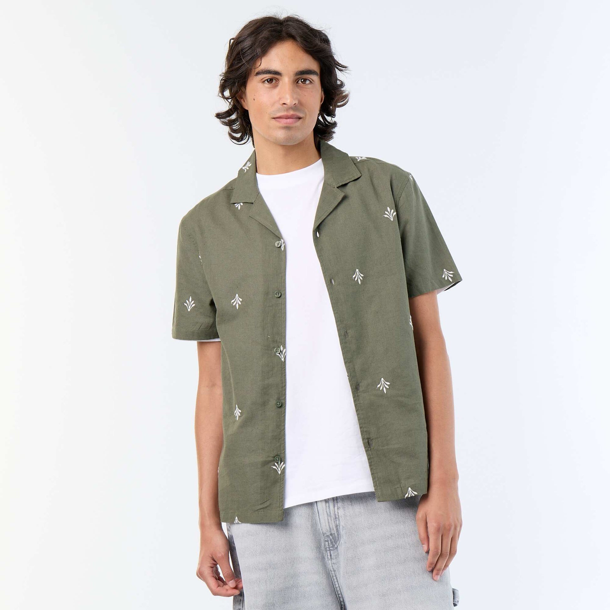 Embroidered Short-Sleeved Shirt GREEN