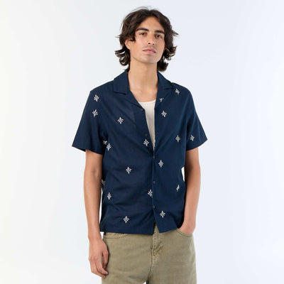 Embroidered Short-Sleeved Shirt BLUE