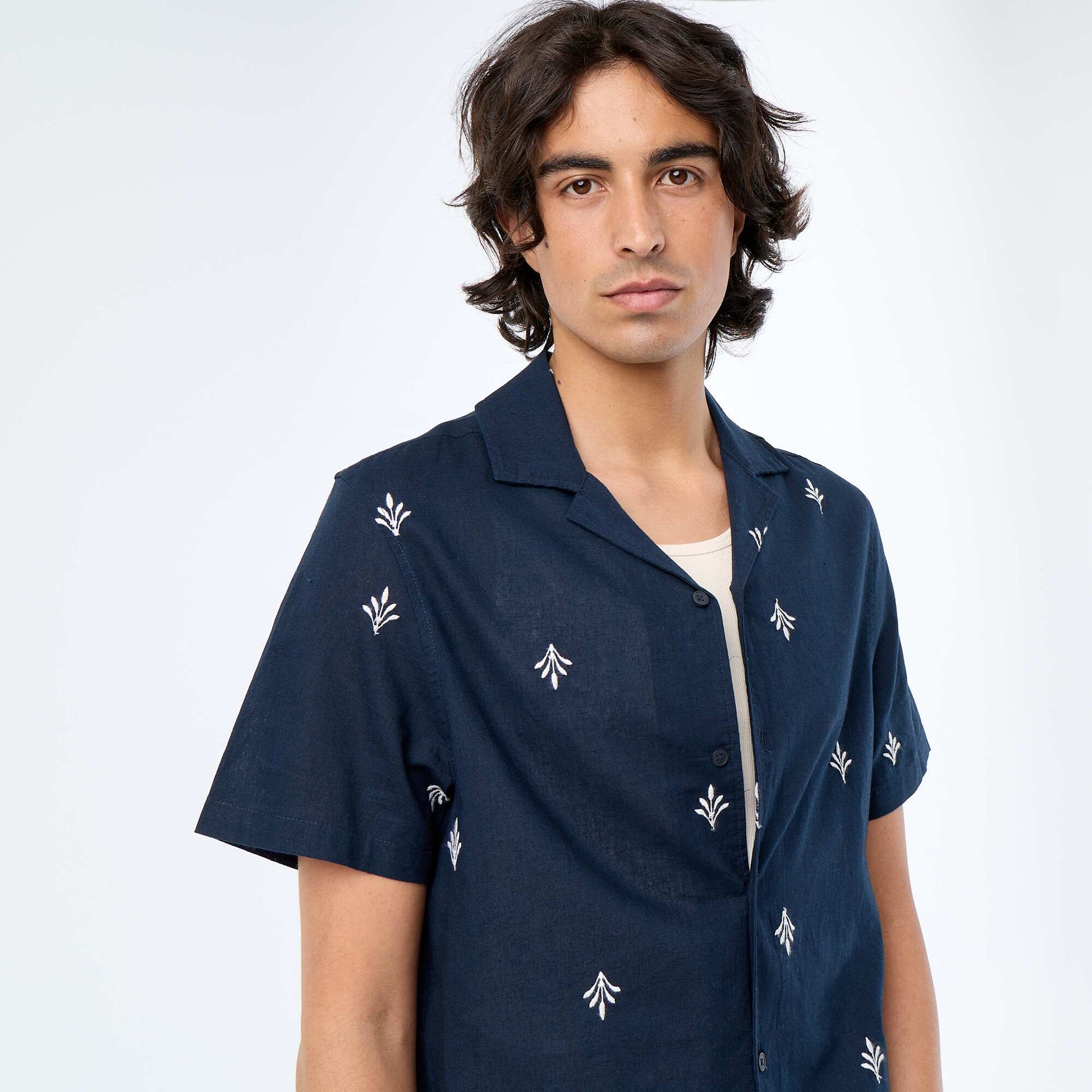 Embroidered Short-Sleeved Shirt BLUE
