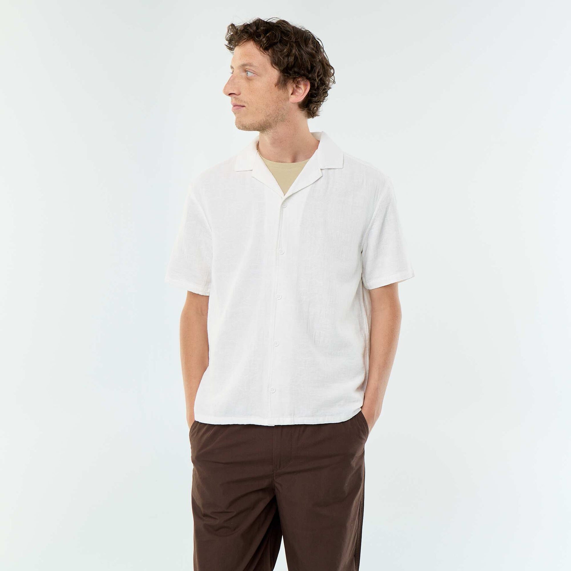 Textured Knit Short-Sleeved Shirt WHITE