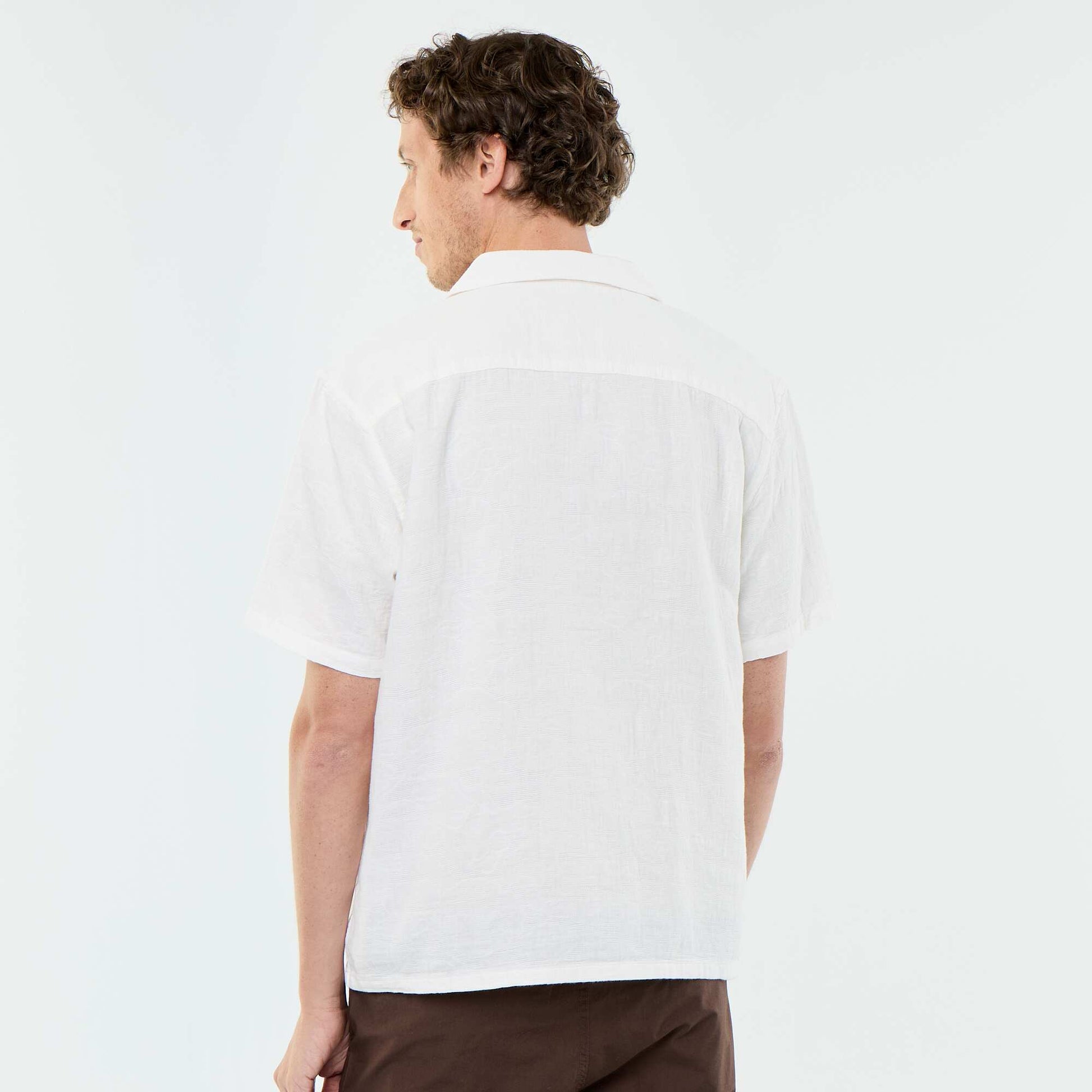 Textured Knit Short-Sleeved Shirt WHITE