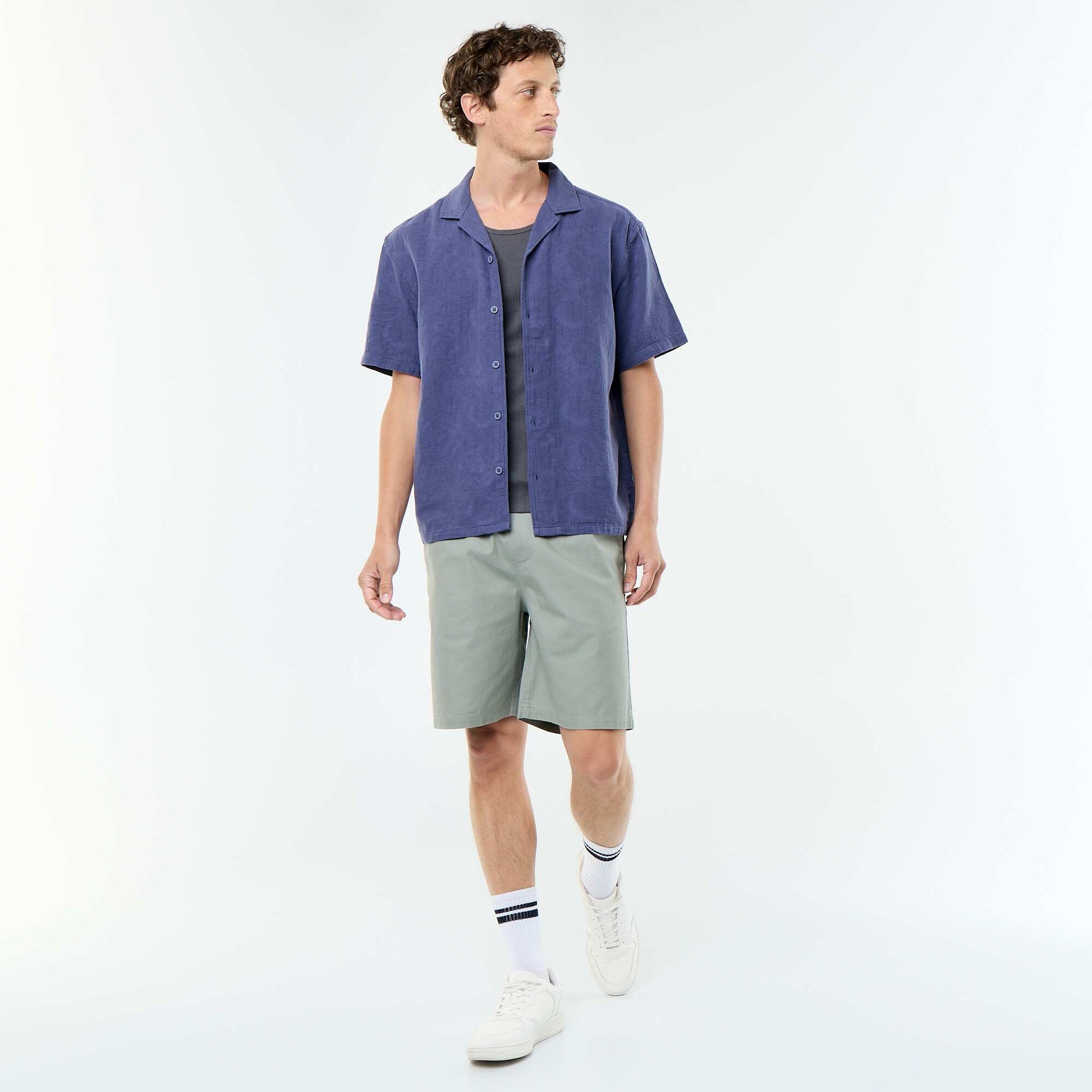 Textured Knit Short-Sleeved Shirt BLUE