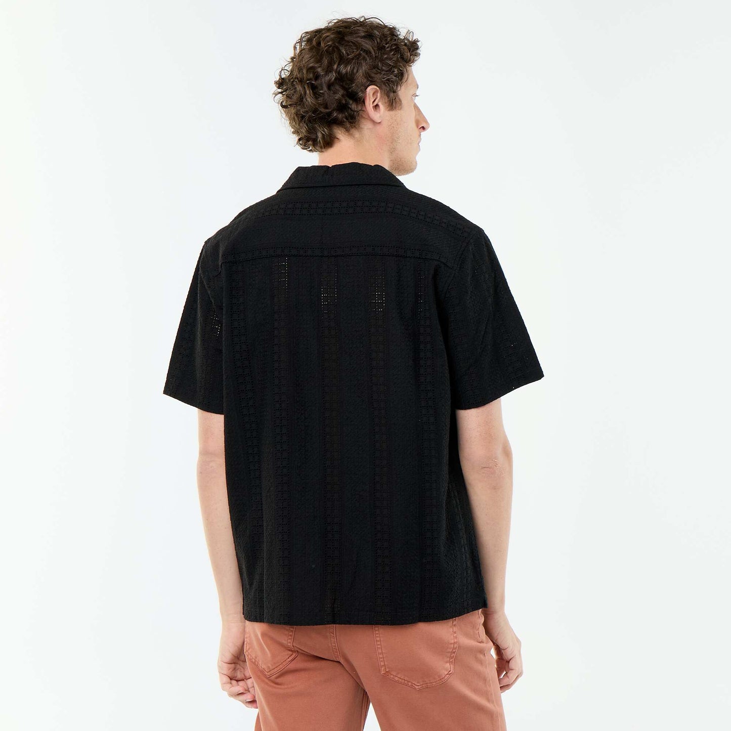 Short-sleeved eyelet embroidery shirt BLACK