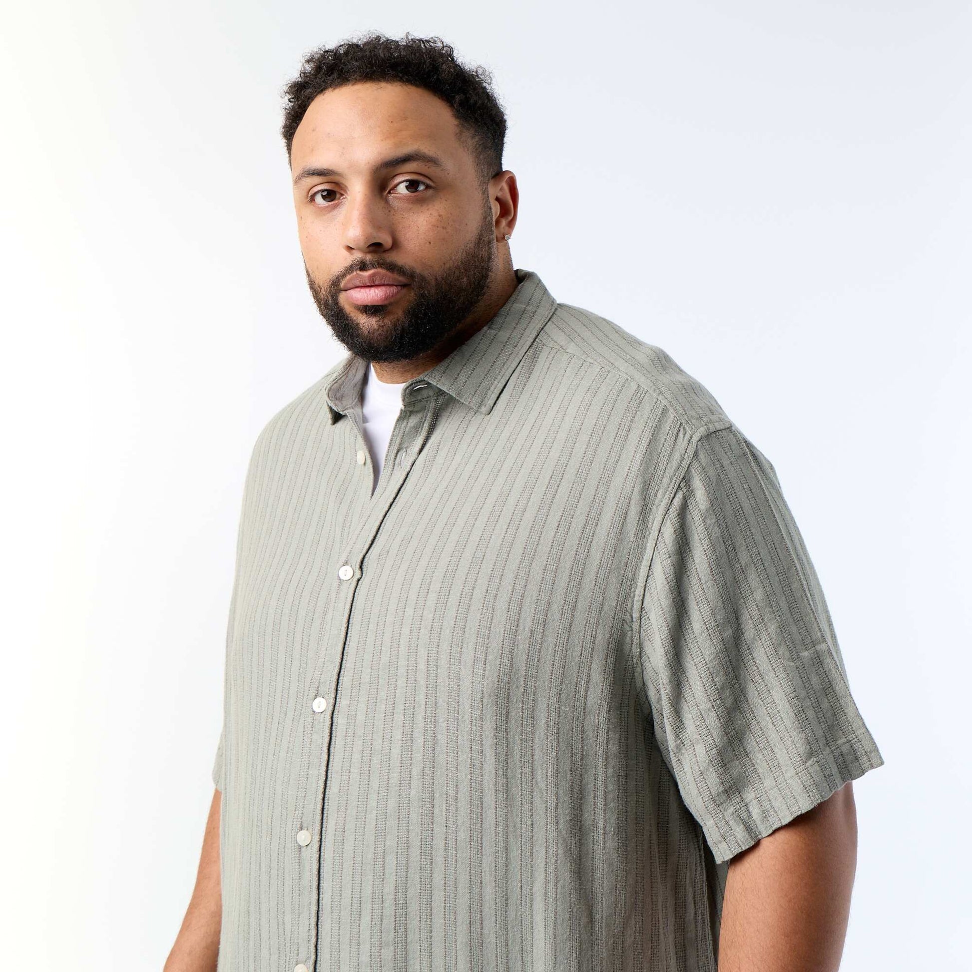 Short-sleeved blended linen shirt KHAKI