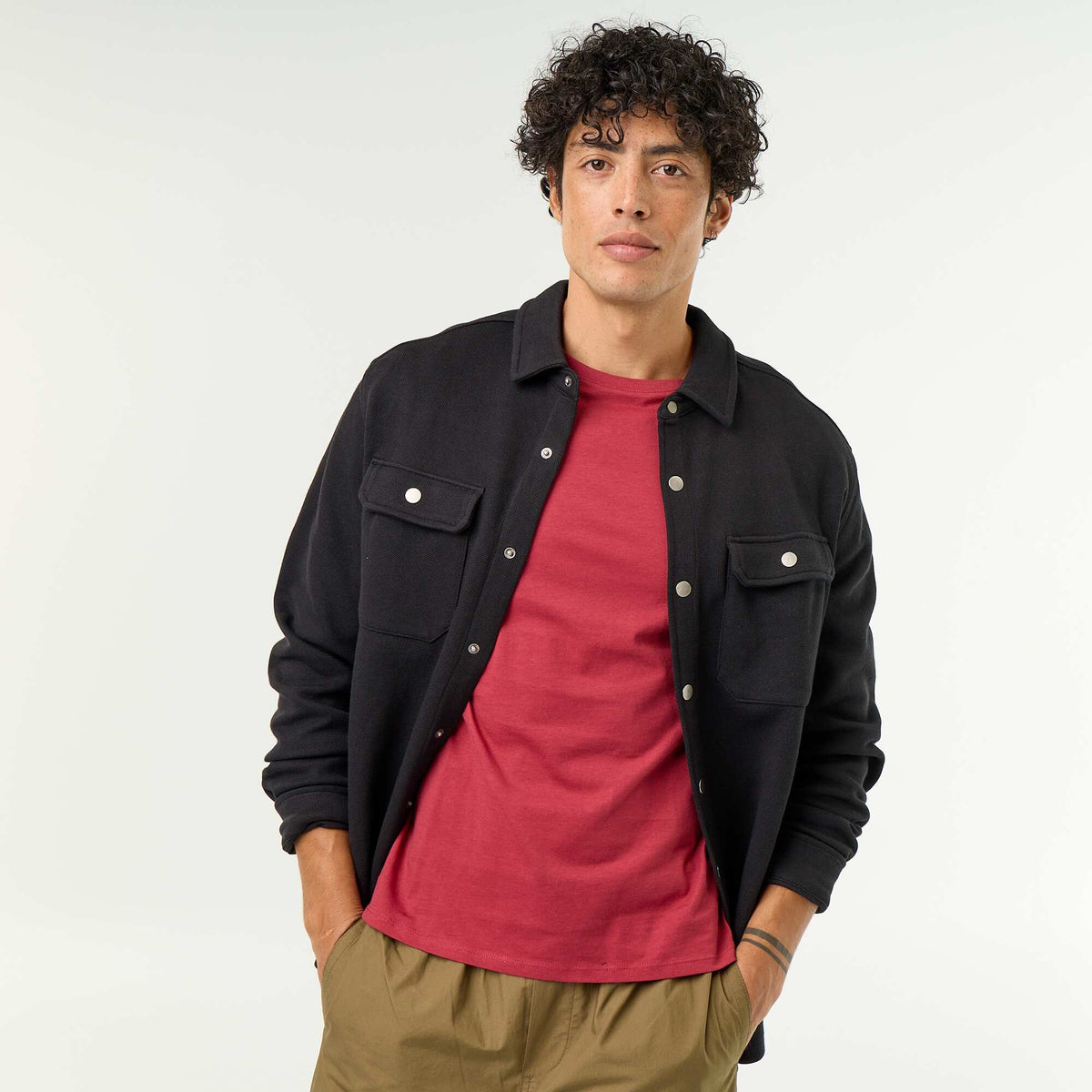 Piqué Knit Overshirt BLACK