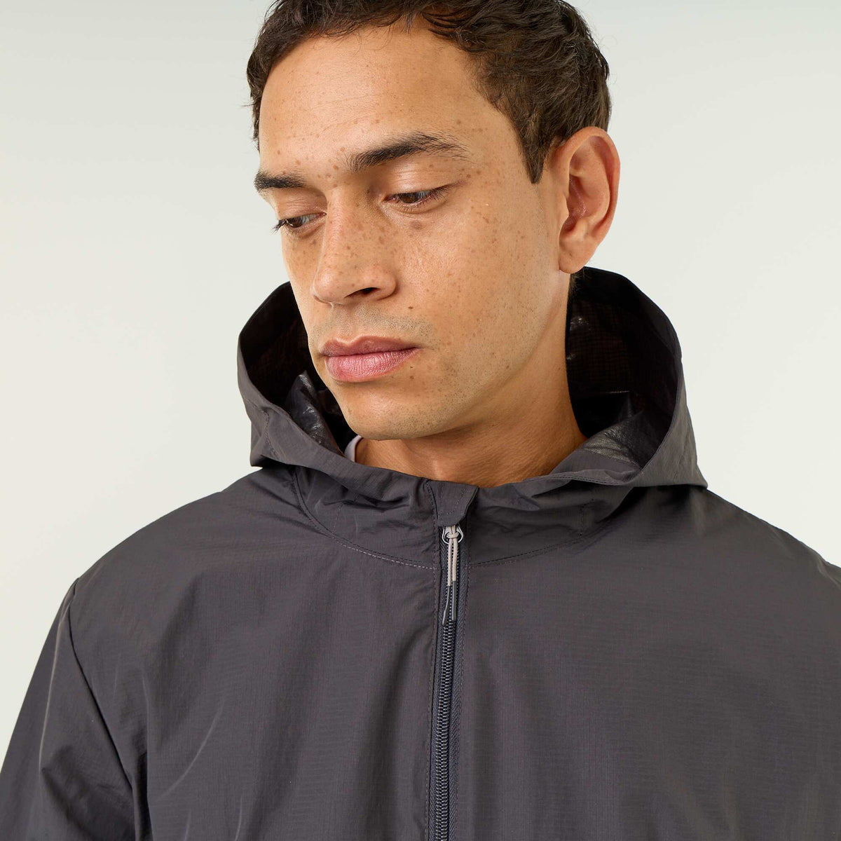 Water-Repellent Hooded Windbreaker Jacket BLACK