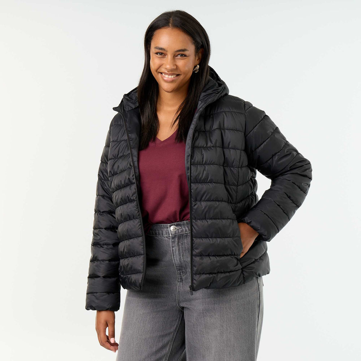 Quilted Hooded Puffer Jacket BLACK