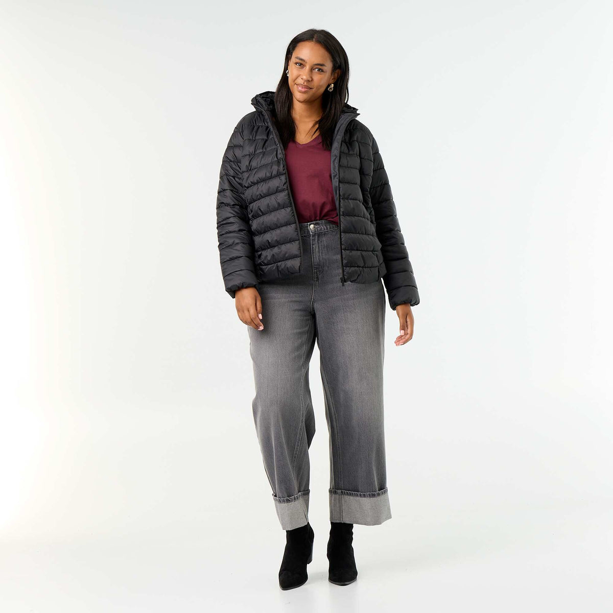 Quilted Hooded Puffer Jacket BLACK