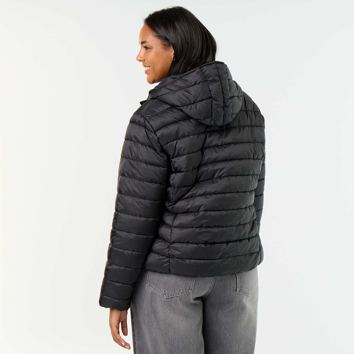 Quilted Hooded Puffer Jacket BLACK