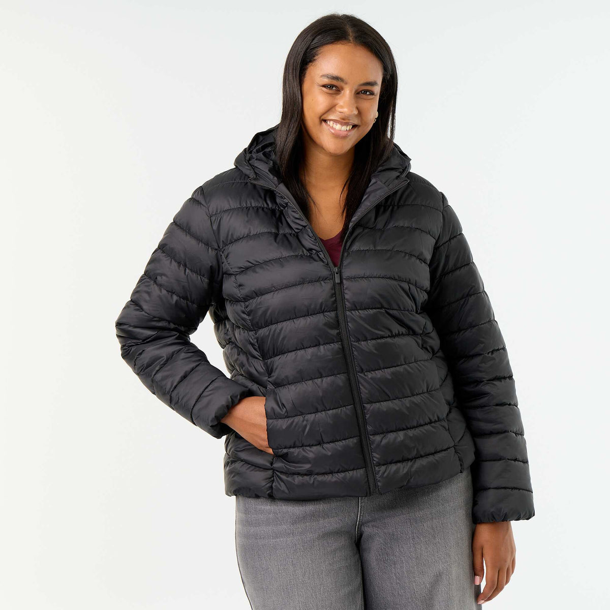 Quilted Hooded Puffer Jacket BLACK