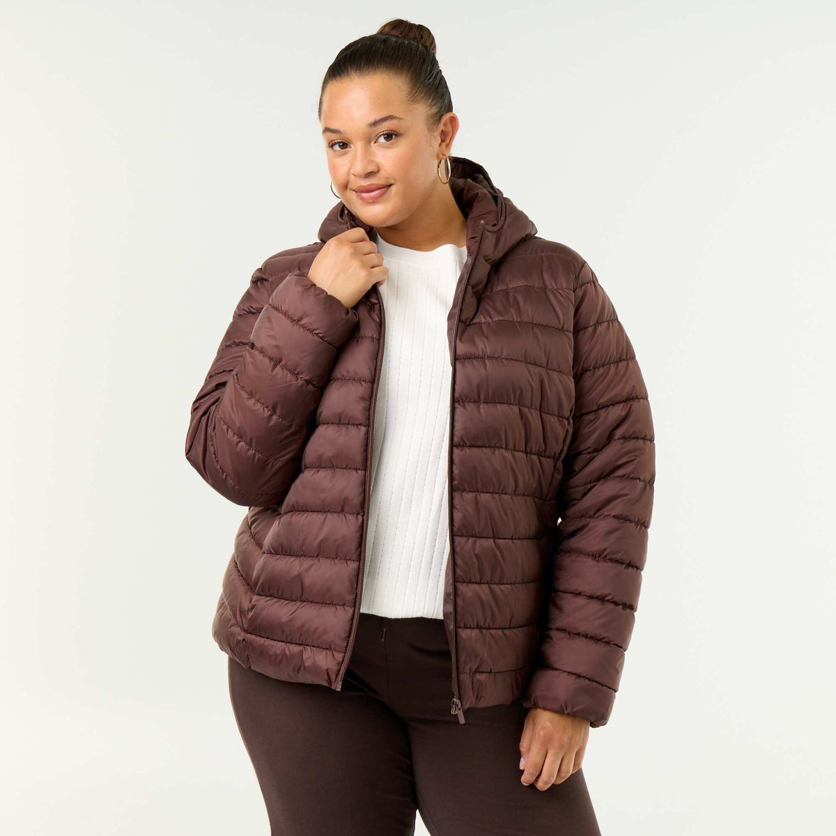 Quilted Hooded Puffer Jacket BROWN