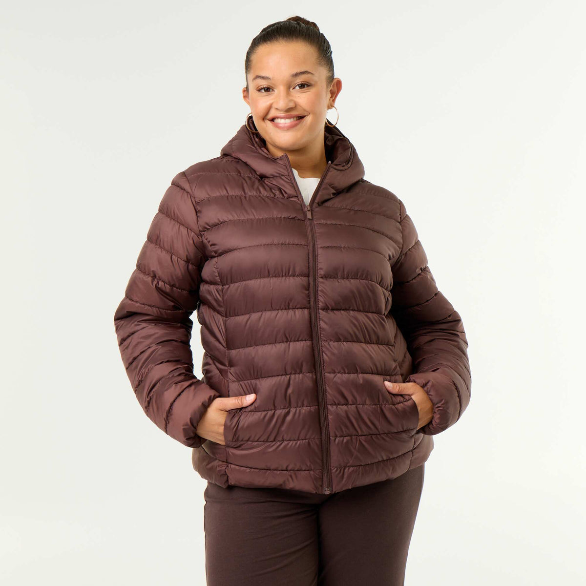Quilted Hooded Puffer Jacket BROWN