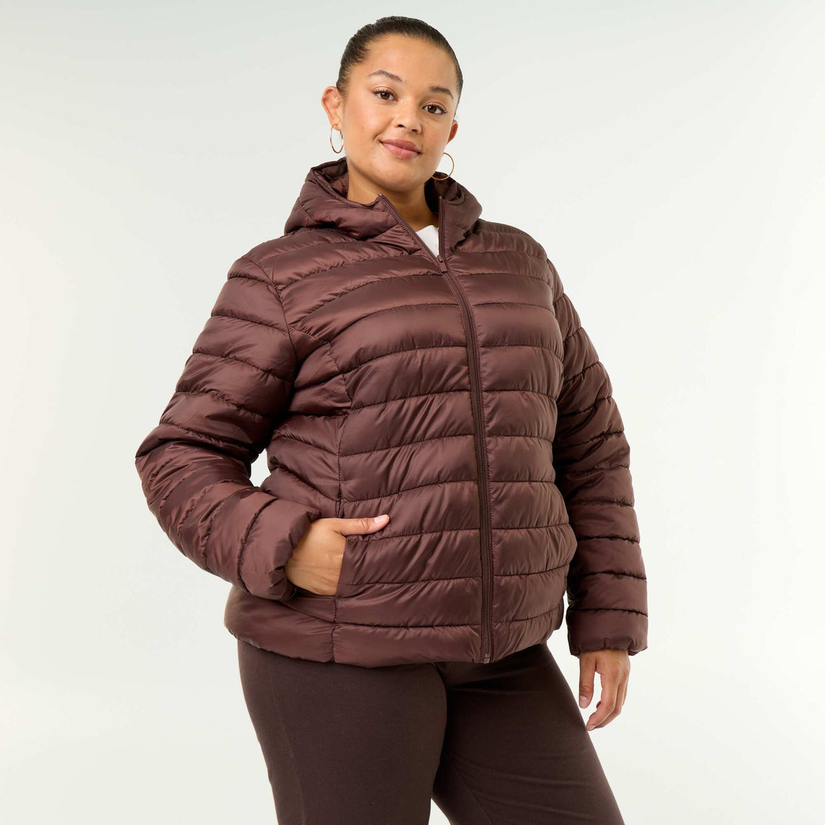 Quilted Hooded Puffer Jacket BROWN
