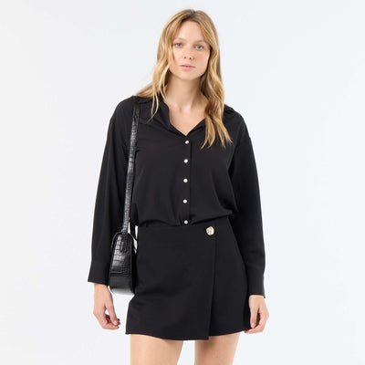 Skort with Decorative Jewel BLACK