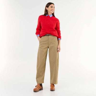 Wide-leg barrel trousers with faux leather belt BEIGE