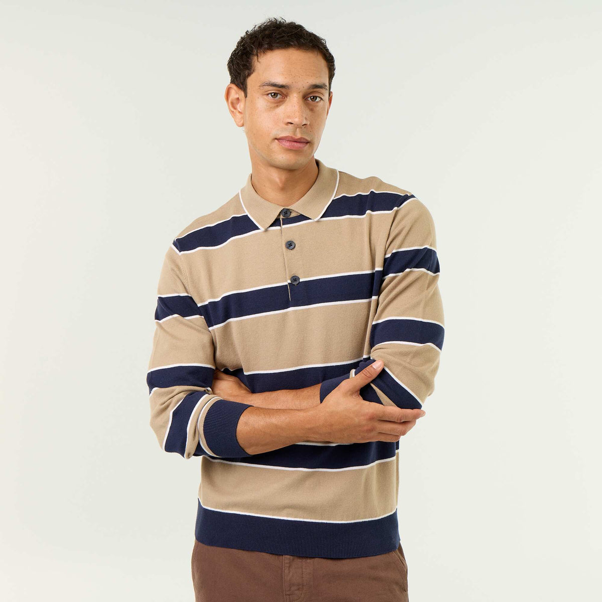 Long-sleeved rugby polo shirt BEIGE