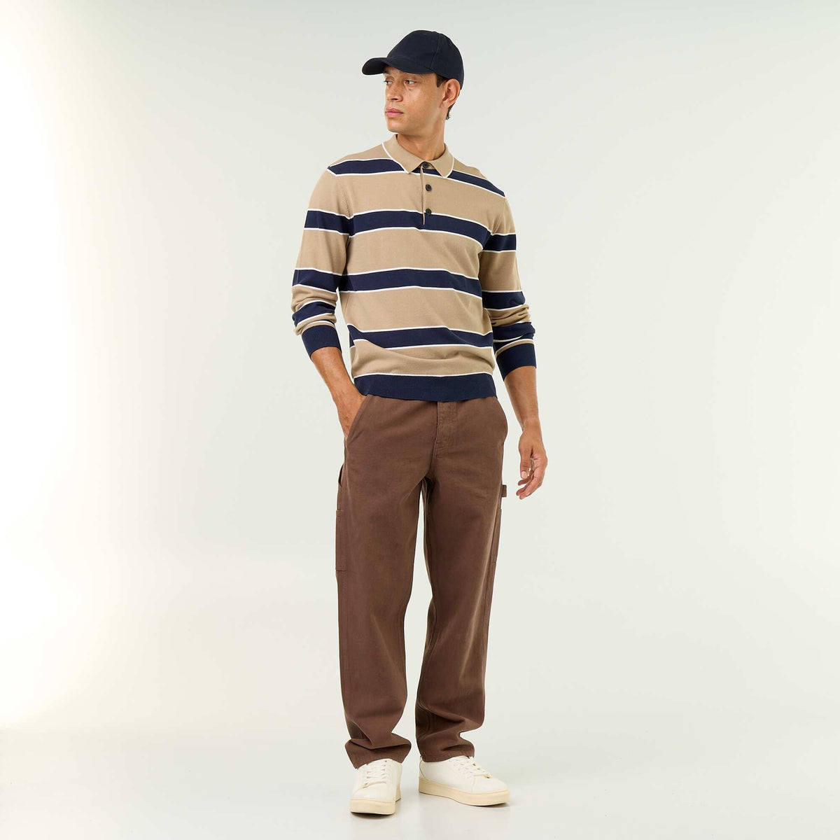 Long-sleeved rugby polo shirt BEIGE
