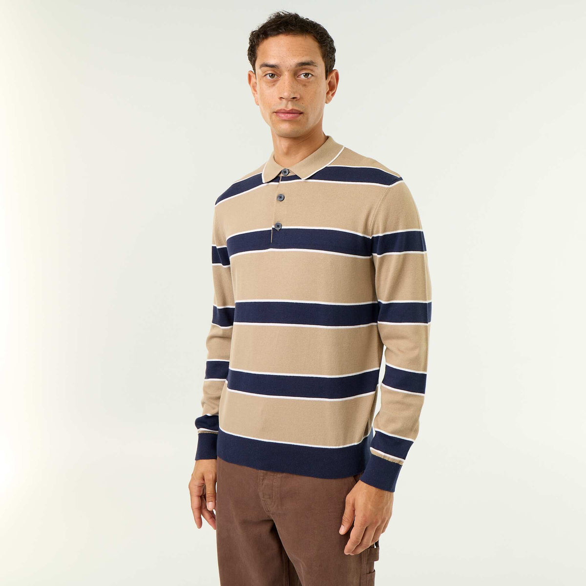 Long-sleeved rugby polo shirt BEIGE