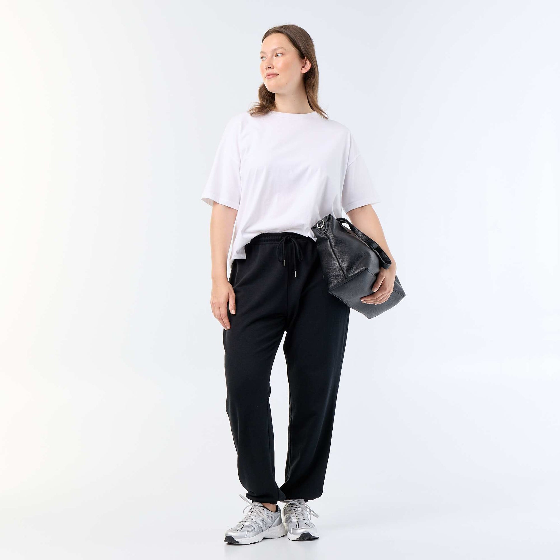 French terry jogging bottoms BLACK