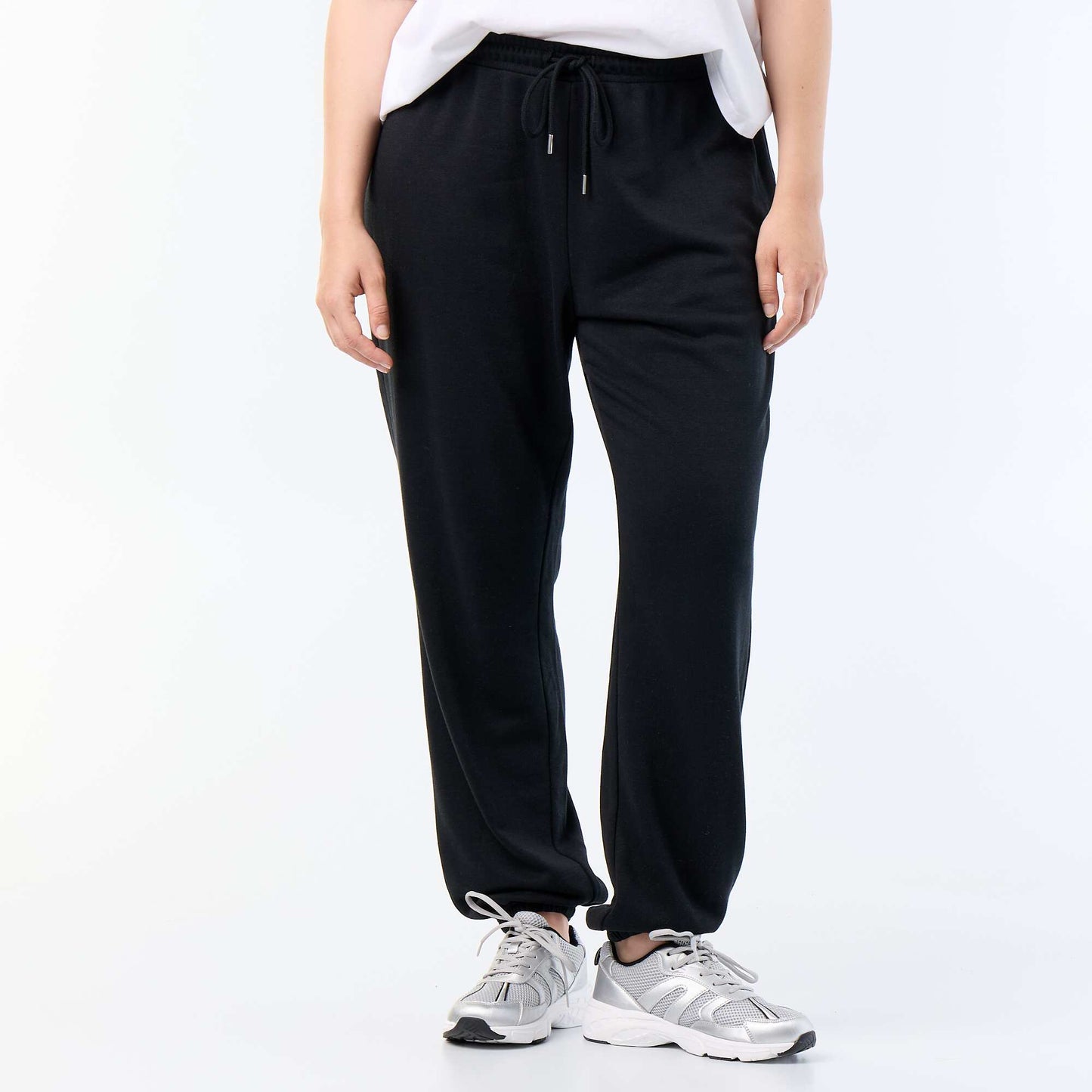 French terry jogging bottoms BLACK