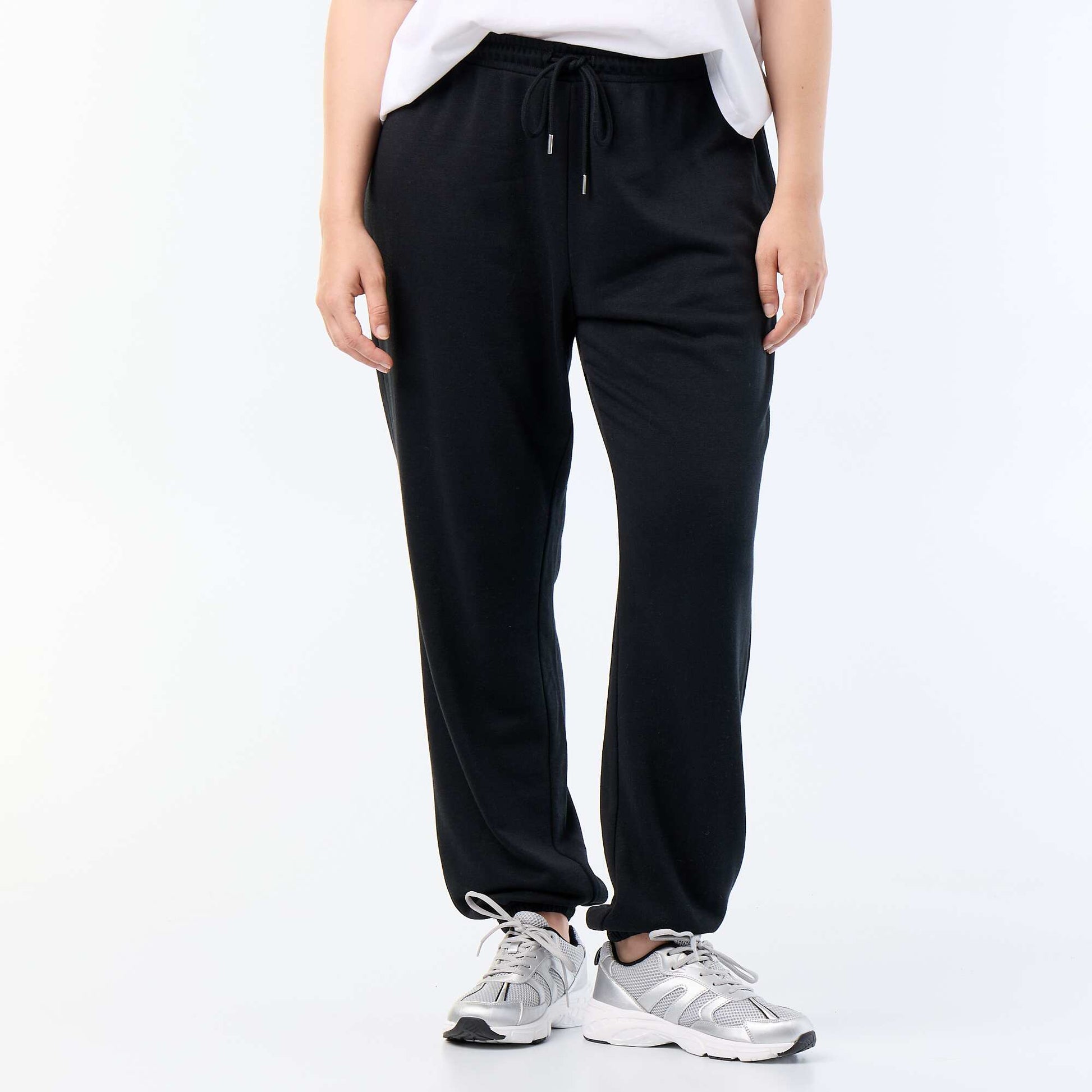 French terry jogging bottoms BLACK