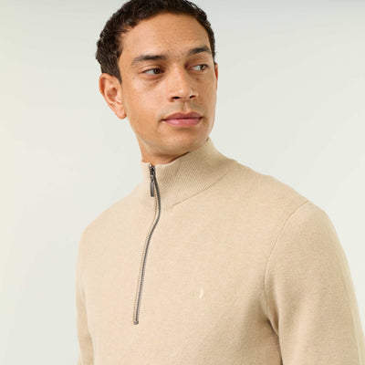 Zipped High-Neck Sweater BEIGE