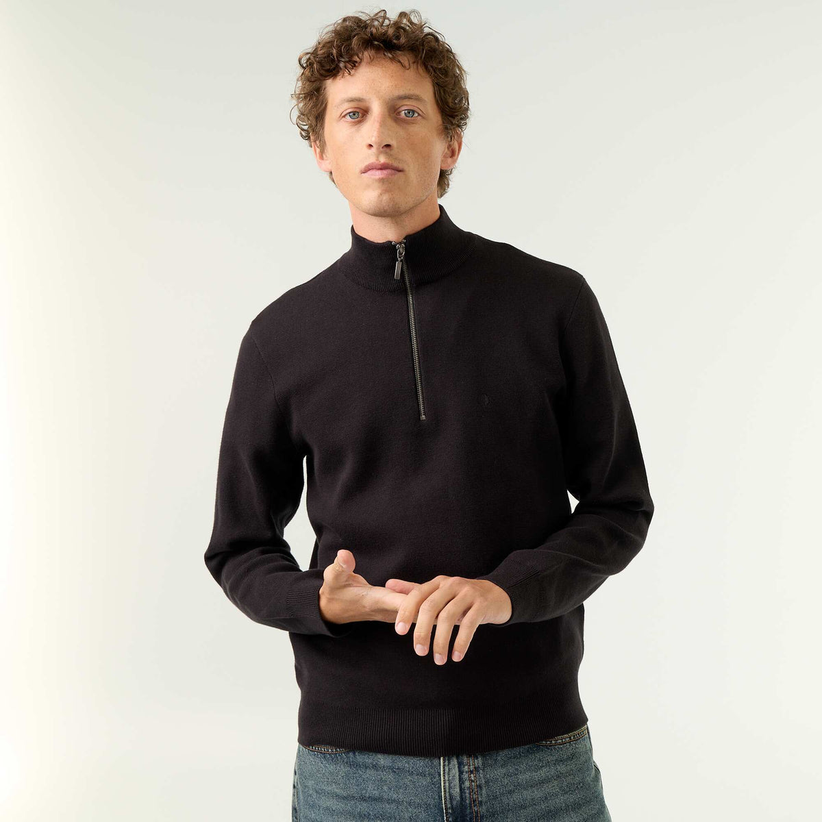 Zipped High-Neck Sweater BLACK